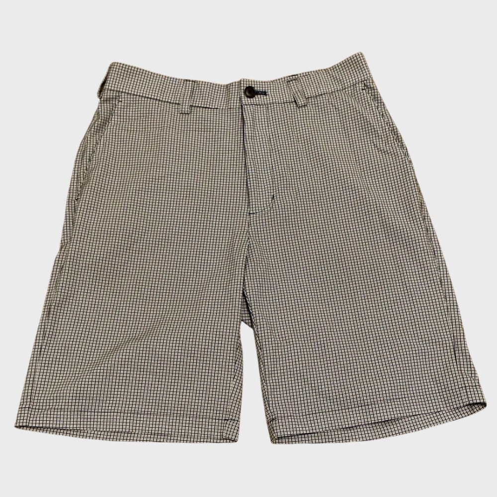 Roundtree & Yorke Performance Mens 30 Navy Micro Check Golf Shorts Stretch 9 In